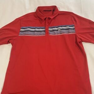 Travis Mathew Red Polo with Striped Accent
